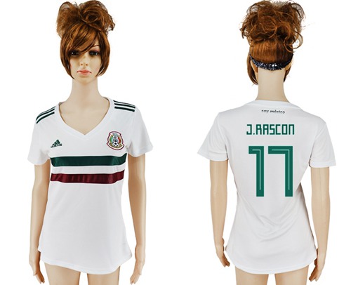 Women's Mexico #17 J.Rascon Away Soccer Country Jersey